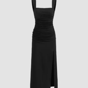 Square Neck Ruched Split