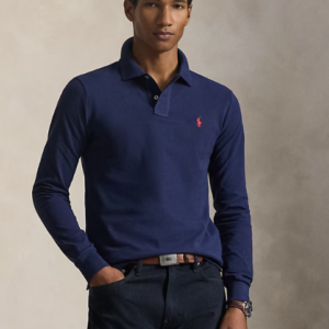 Slim Fit Mesh Long-Sleeve Polo