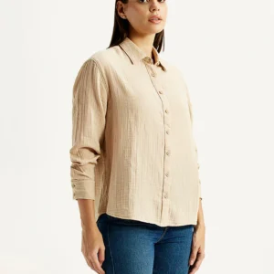 Women's Textured Beige Relaxed Fit