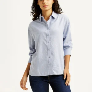 Women's Textured Light Blue Relaxed