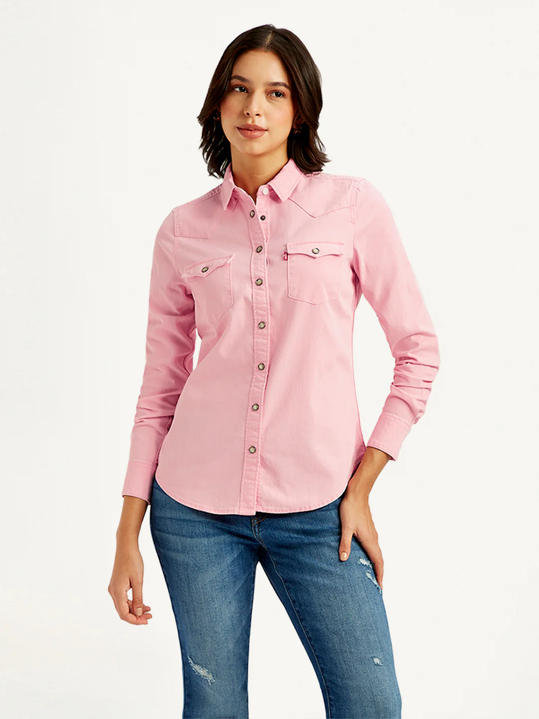 Women's Solid Spread Collar Shirt