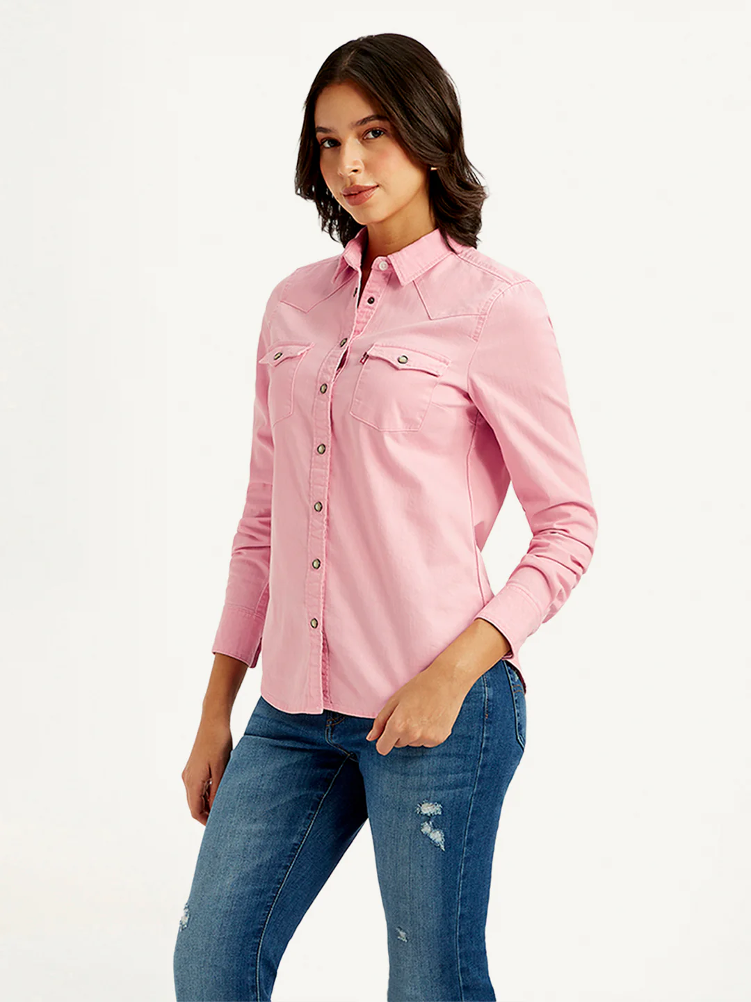 Women's Solid Spread Collar Shirt - Image 3