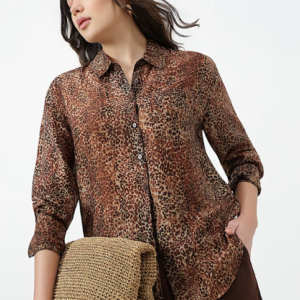 Lyocell Lepard Print Spread Collar