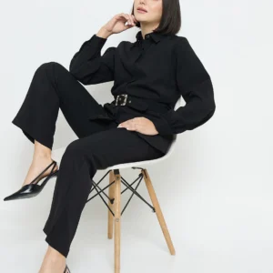 Solid Belted Black Shirt