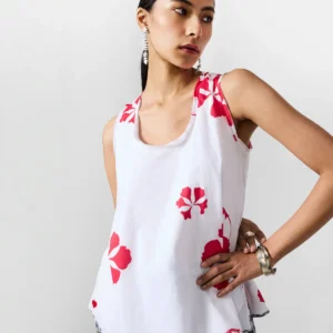 Kiva Top - White & Red Printed