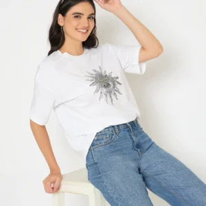 Graphic Print White Cotton