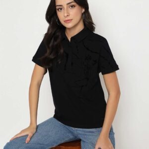 Solid Black Cotton Blend T-Shirt