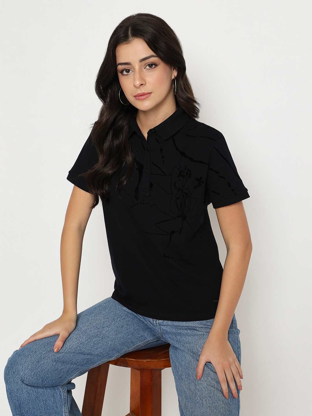 Solid Black Cotton Blend T-Shirt