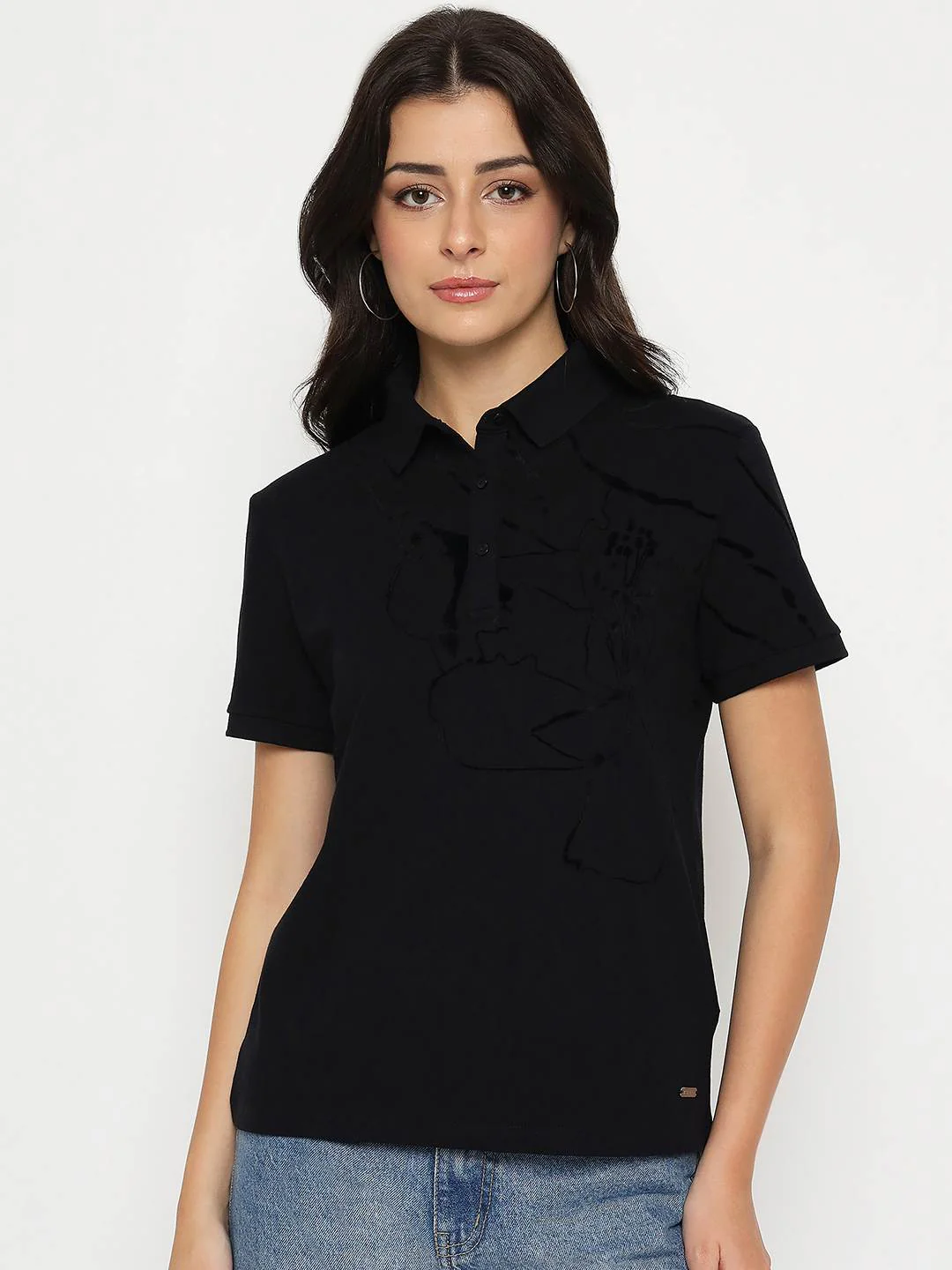 Solid Black Cotton Blend T-Shirt - Image 3