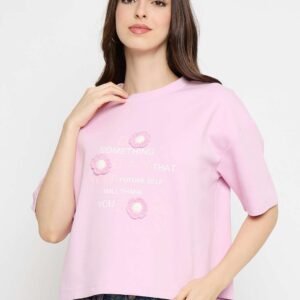 Typography Print Accented Pink T-Shirt