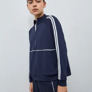 Navy Stripe Detailed Quarter-Zip