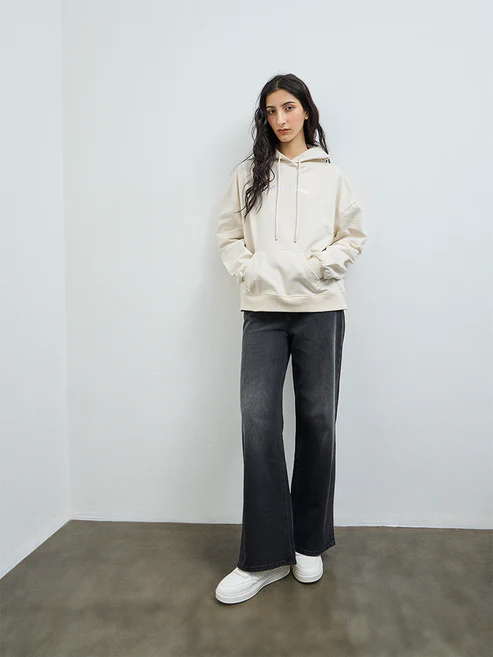 Nuon Light Beige Printed Hoodie