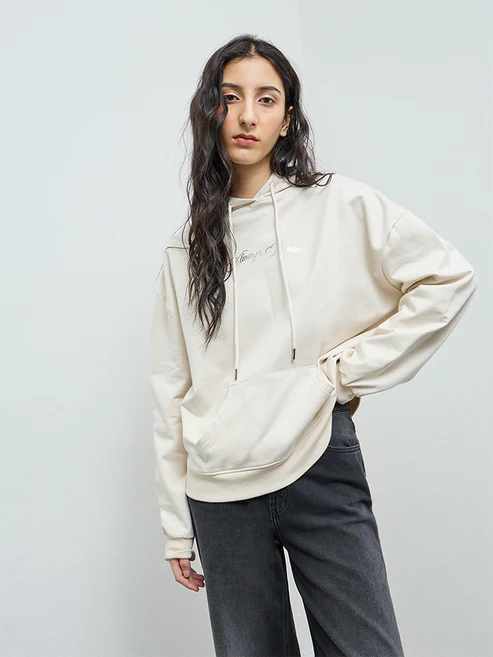 Nuon Light Beige Printed Hoodie - Image 2